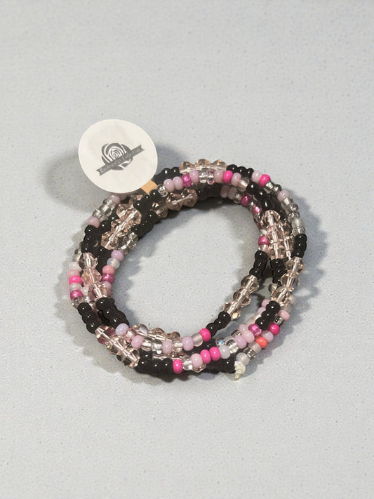 Pink and Black Stretch Waistbeads 30”