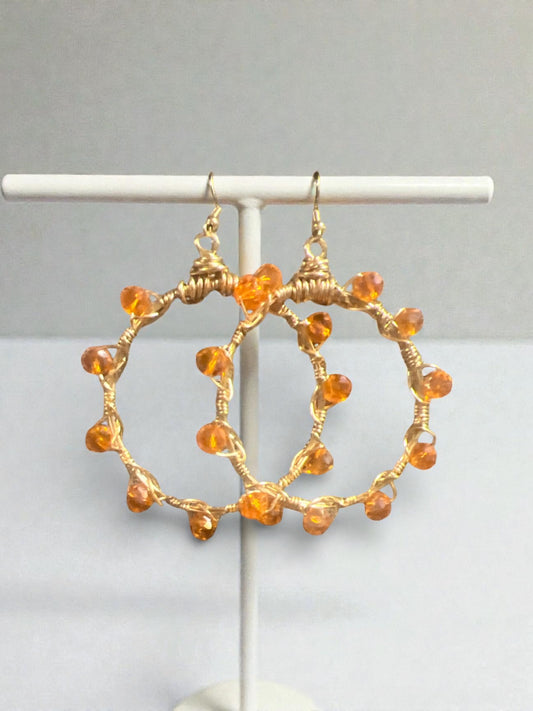 Orange Crystal Hoops