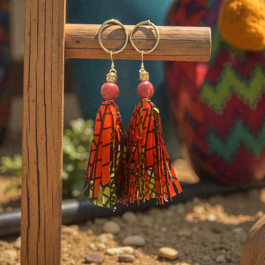 Orange Blue and Green African Print Earrings