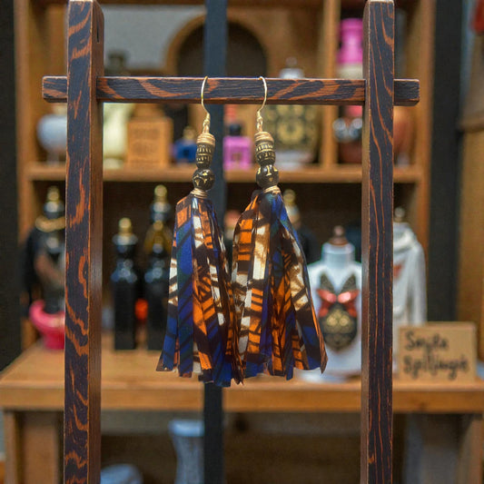 Orange Tan Blue and Black African Print Earrings