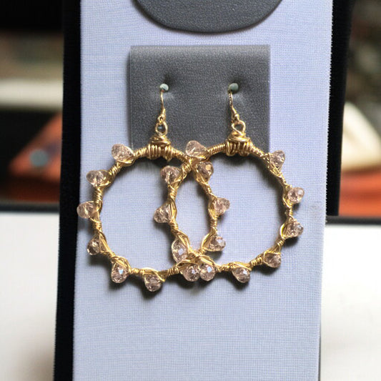 Pink Crystal Gold Hoops