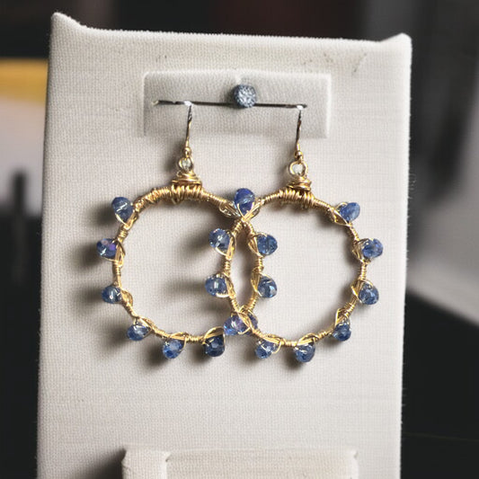 Blue Crystal Gold Hoops