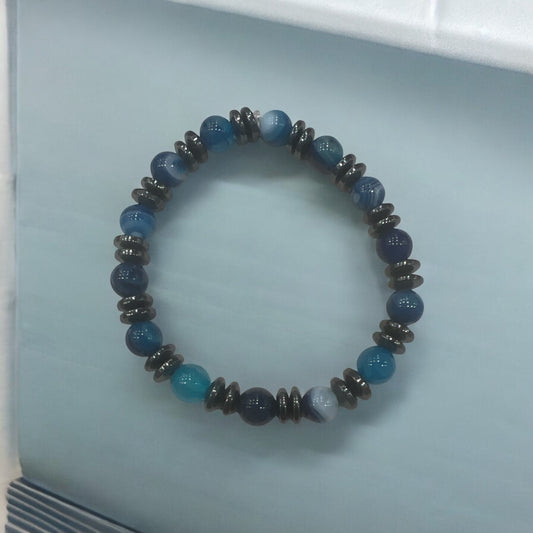 Blue Agate with Hematite Spacers