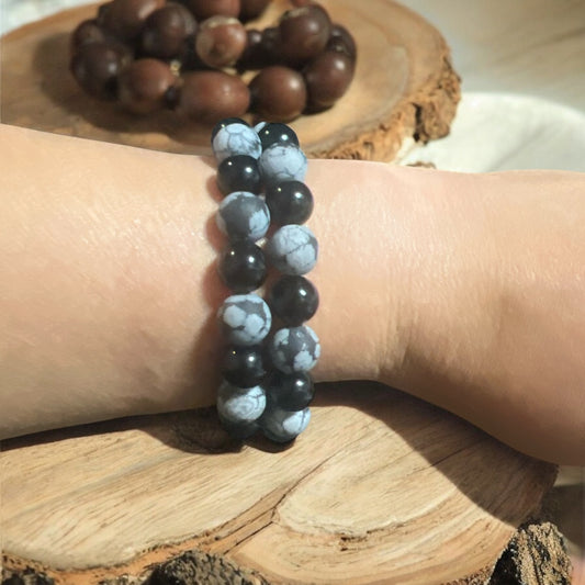 Onyx and Snowflake Obsidian Bracelet