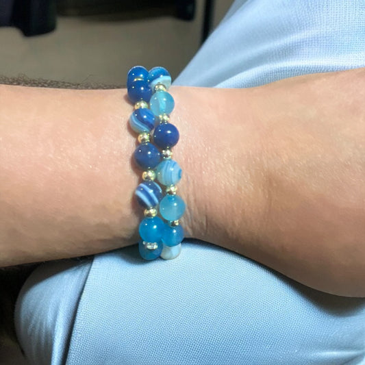 Gold Beaded Blue Agate