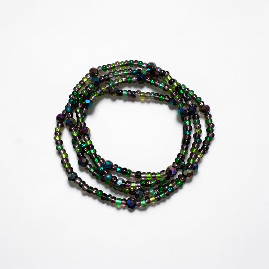 Purple and Green Stretch Waistbead 34”