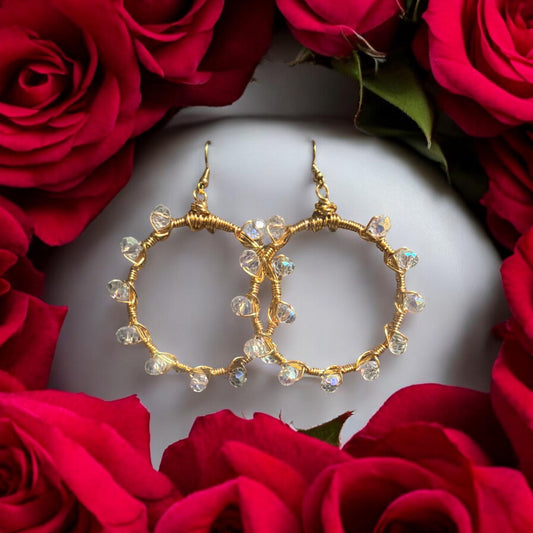 Clear Fluorescent Crystal Glass Bangle Hoop Earrings