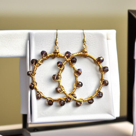 Purple Crystal Glass Bangle Earrings