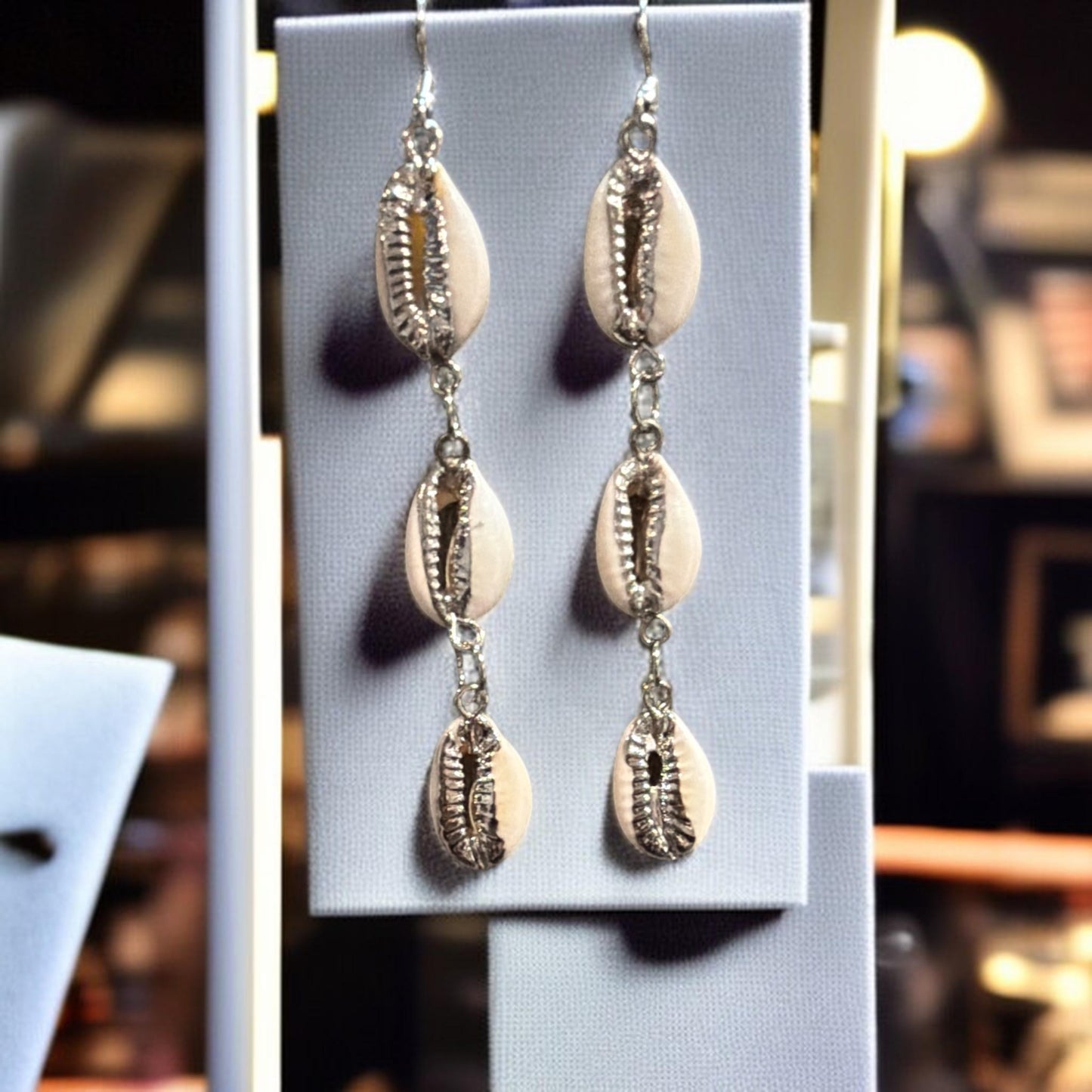 Silver Cowrie Shell Dangle Earrings