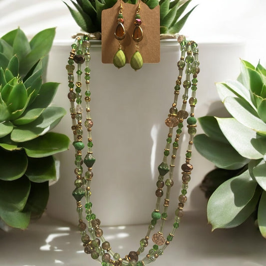 Avocado Green 3 layered Necklace Set